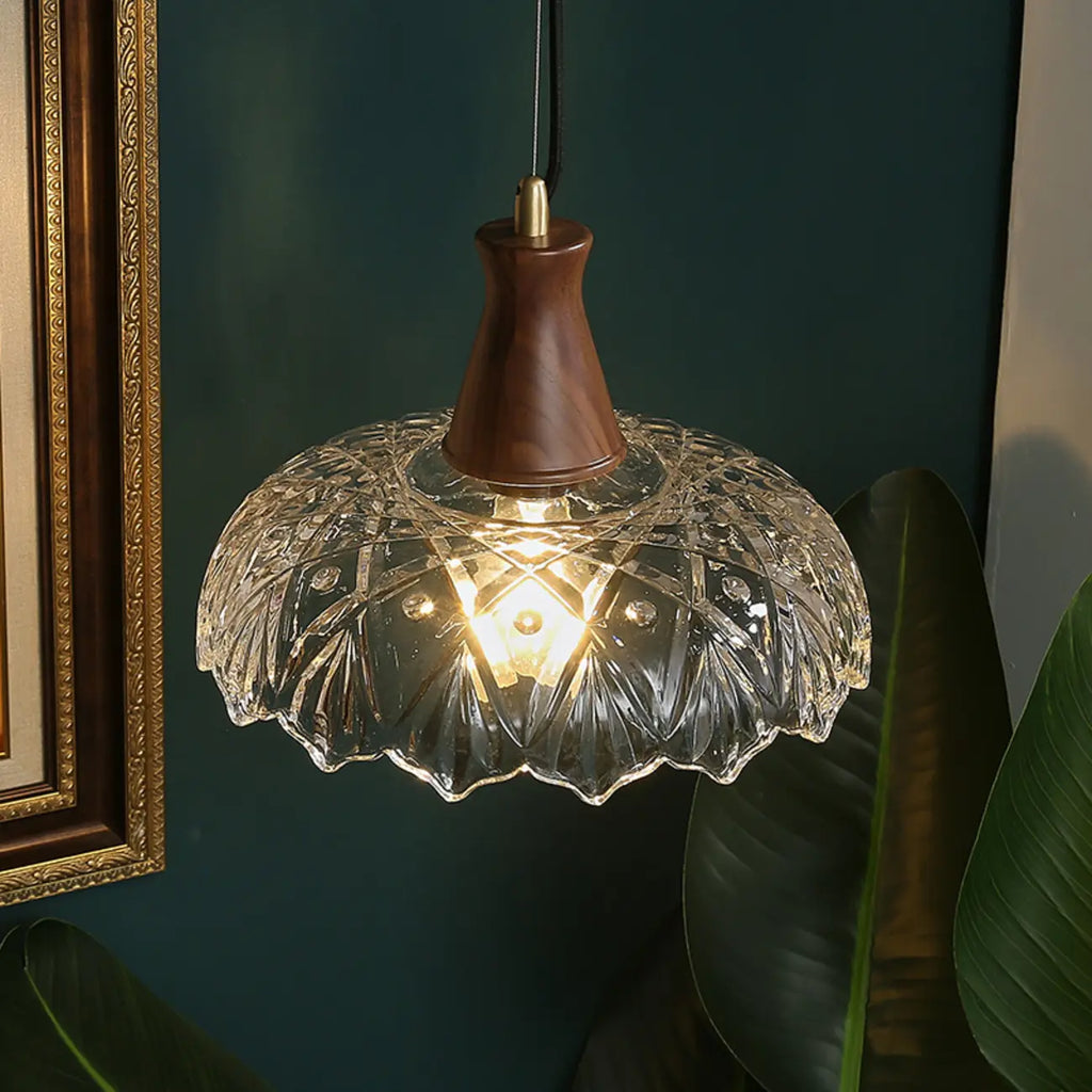 Lampada a Sospensione Regolabile in Vetro a Forma di Fiore per Soggiorno