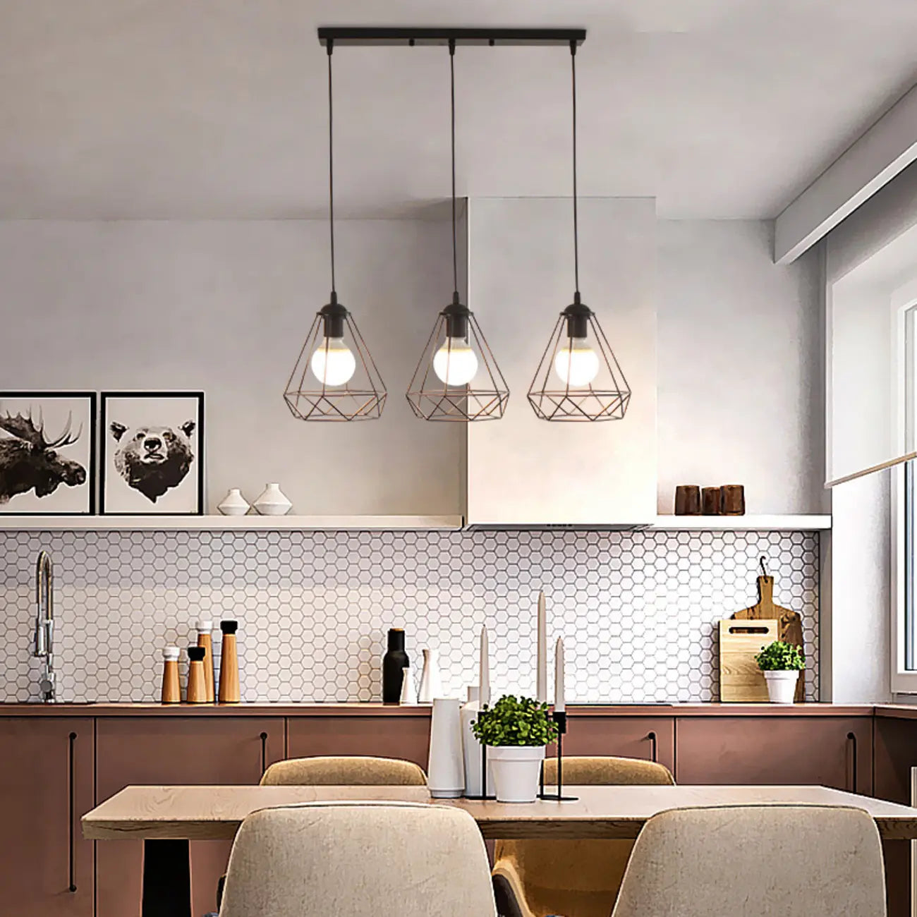 Lampada a sospensione moderna regolabile nera in metallo per isola cucina/zona pranzo
