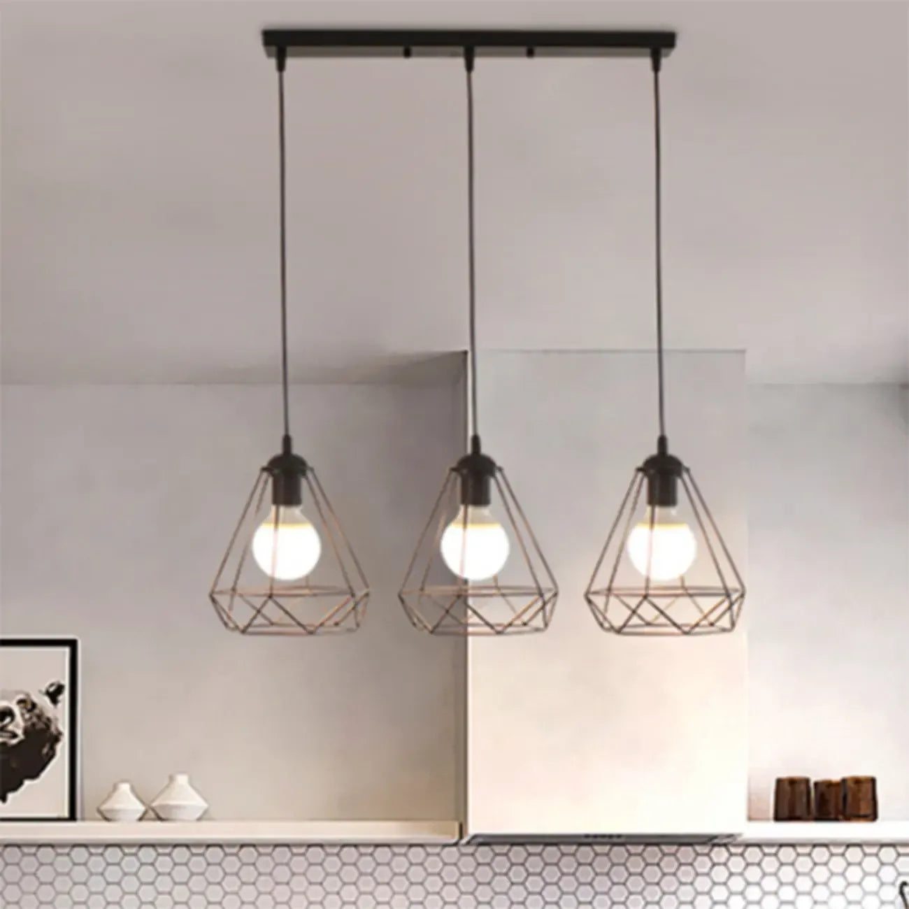 Lampada a sospensione moderna regolabile nera in metallo per isola cucina/zona pranzo