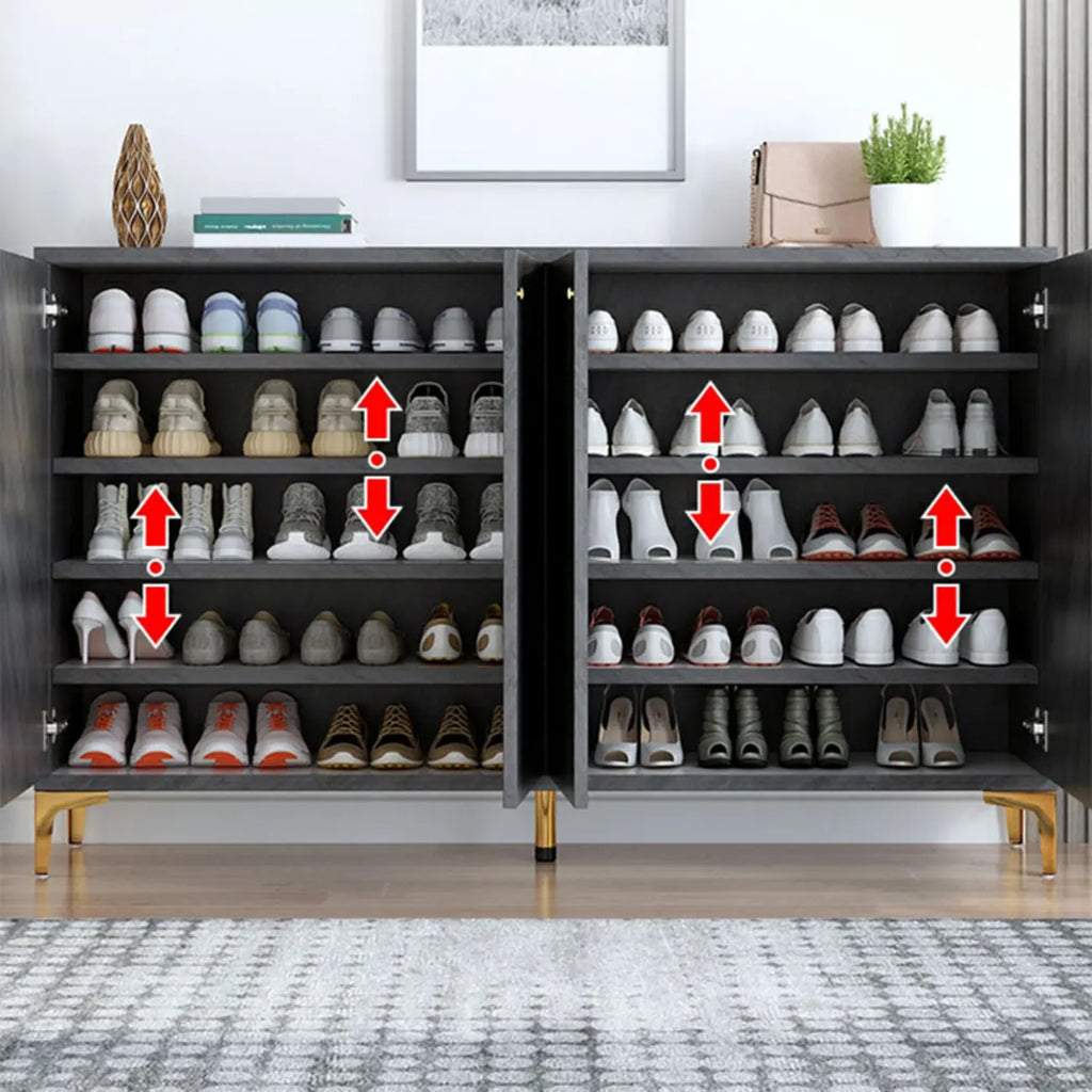 Élégant meuble à chaussures d'entrée en bois gris avec pieds en métal