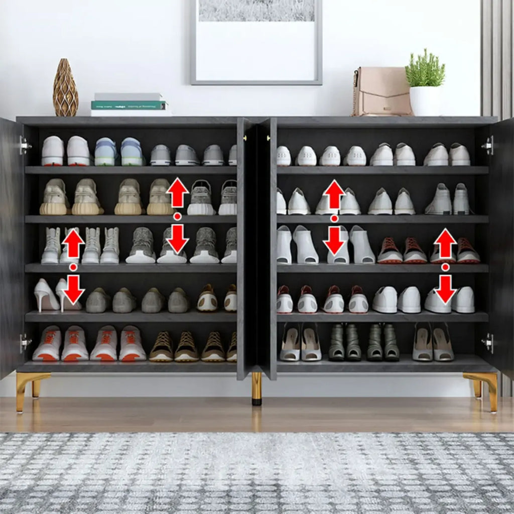 Élégant meuble à chaussures d'entrée en bois gris avec pieds en métal