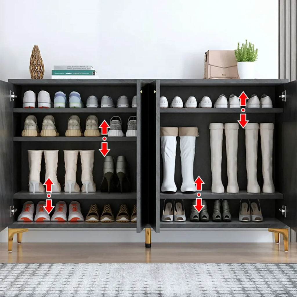 Élégant meuble à chaussures d'entrée en bois gris avec pieds en métal