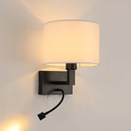 Applique murale cylindrique moderne avec abat-jour en tissu pour chambre à coucher