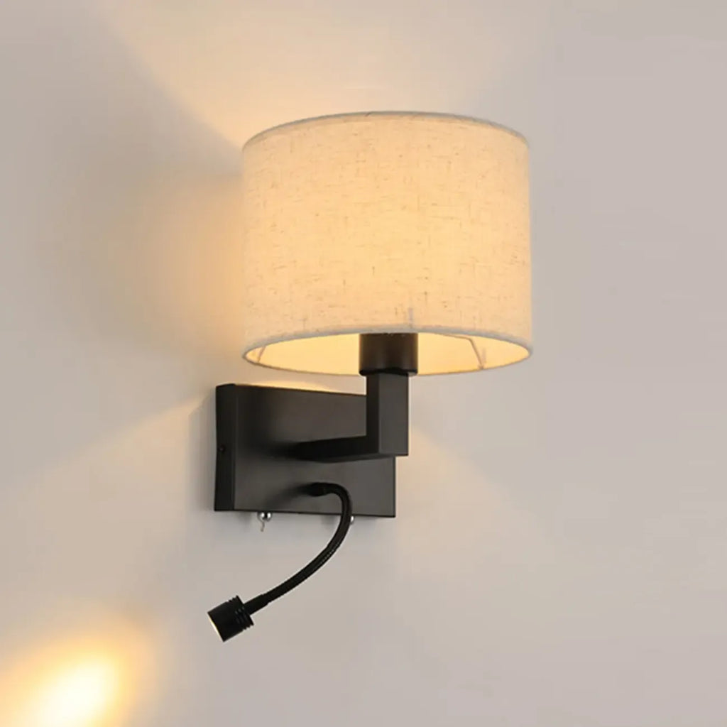 Applique murale cylindrique moderne avec abat-jour en tissu pour chambre à coucher