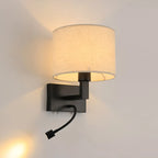 Applique murale cylindrique moderne avec abat-jour en tissu pour chambre à coucher