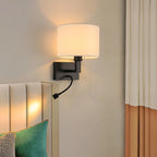 Applique murale cylindrique moderne avec abat-jour en tissu pour chambre à coucher