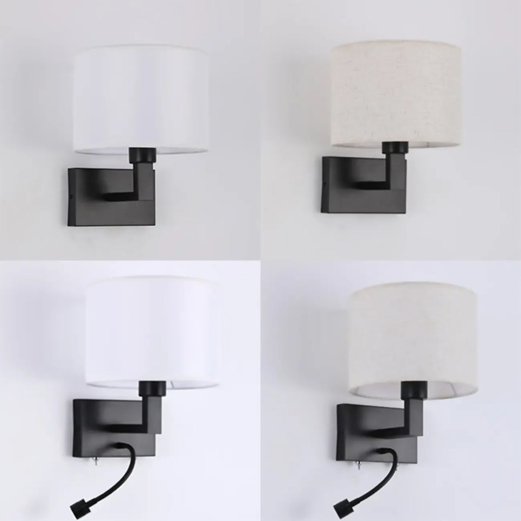Applique murale cylindrique moderne avec abat-jour en tissu pour chambre à coucher