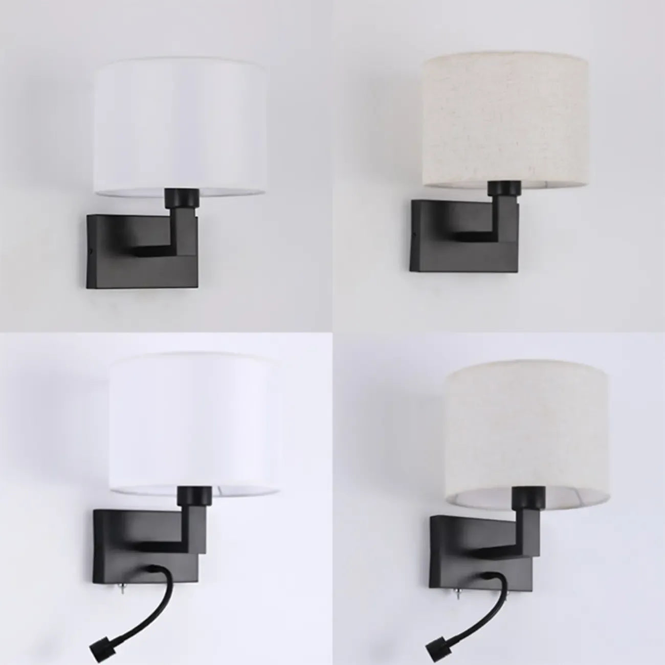 Applique murale cylindrique moderne avec abat-jour en tissu pour chambre à coucher