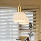 Luminaire cylindrique moderne en verre blanc et or pour îlot de cuisine
