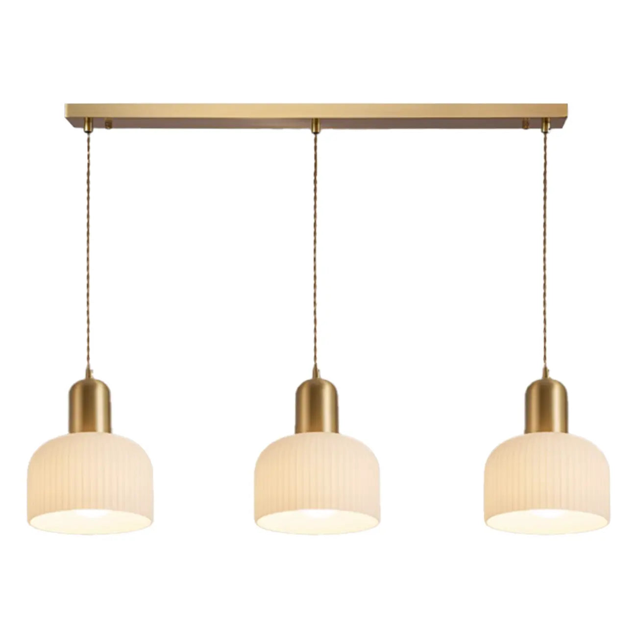 Luminaire cylindrique moderne en verre blanc et or pour îlot de cuisine