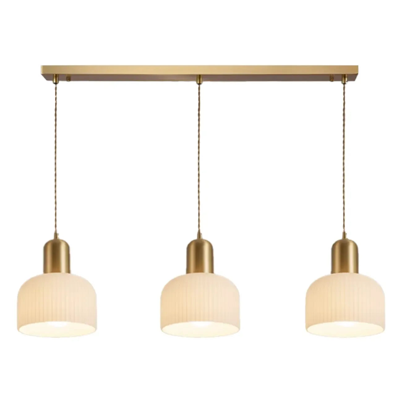Luminaire cylindrique moderne en verre blanc et or pour îlot de cuisine