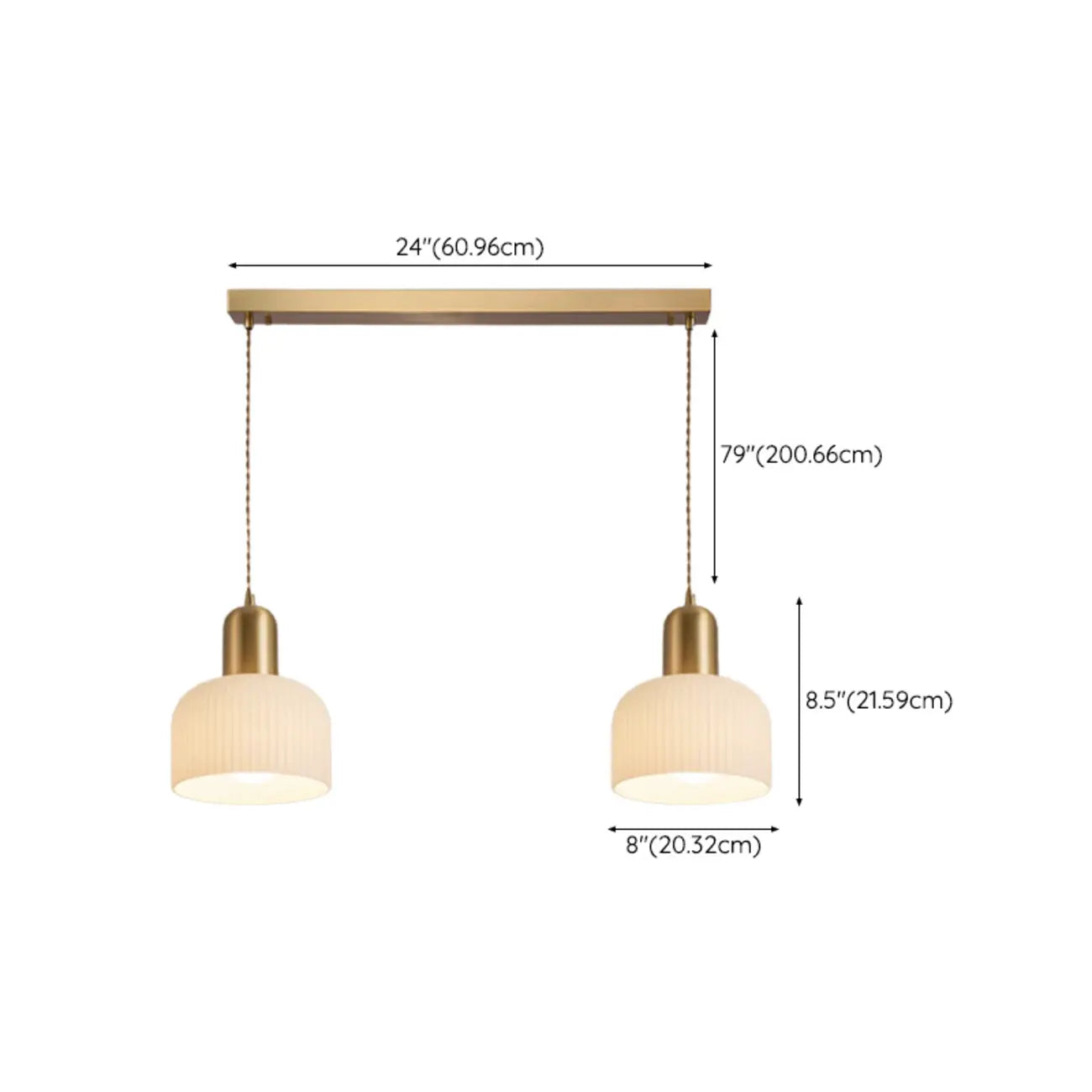 Luminaire cylindrique moderne en verre blanc et or pour îlot de cuisine
