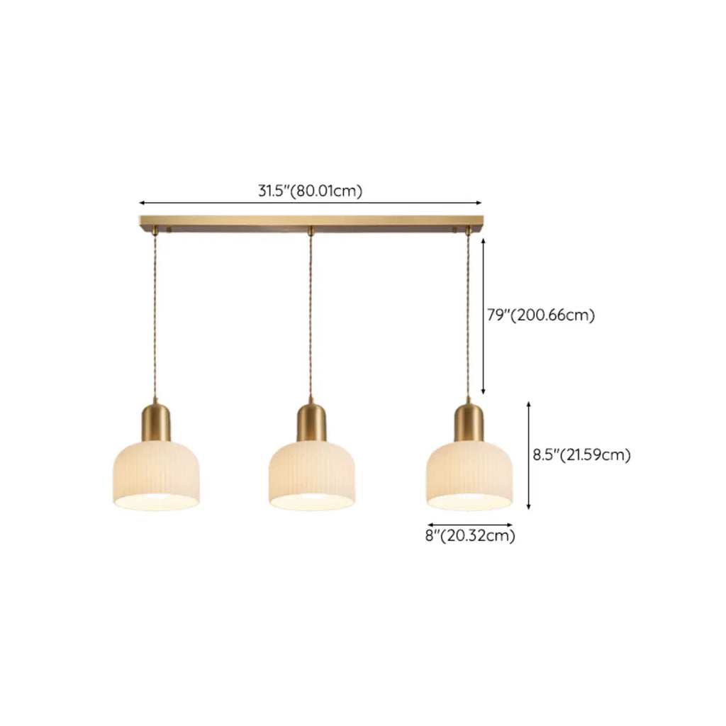 Luminaire cylindrique moderne en verre blanc et or pour îlot de cuisine
