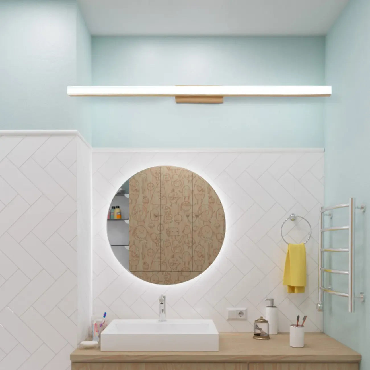 Applique murale élégante en bois avec abat-jour en acrylique pour salle de bain