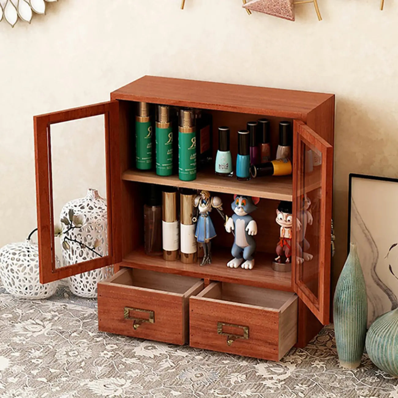Vitrine en bois avec porte vitrée pour la décoration intérieure