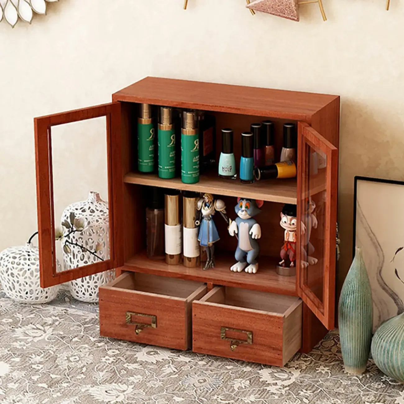 Vitrine en bois avec porte vitrée pour la décoration intérieure