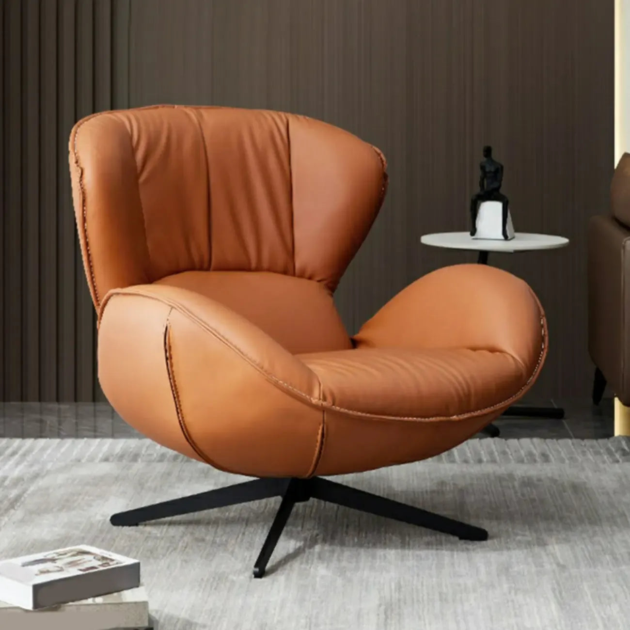 Fauteuil pivotant moderne en similicuir orange