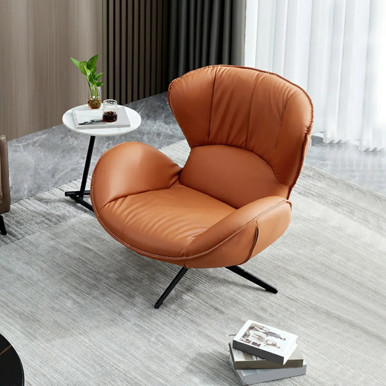 Fauteuil pivotant moderne en similicuir orange