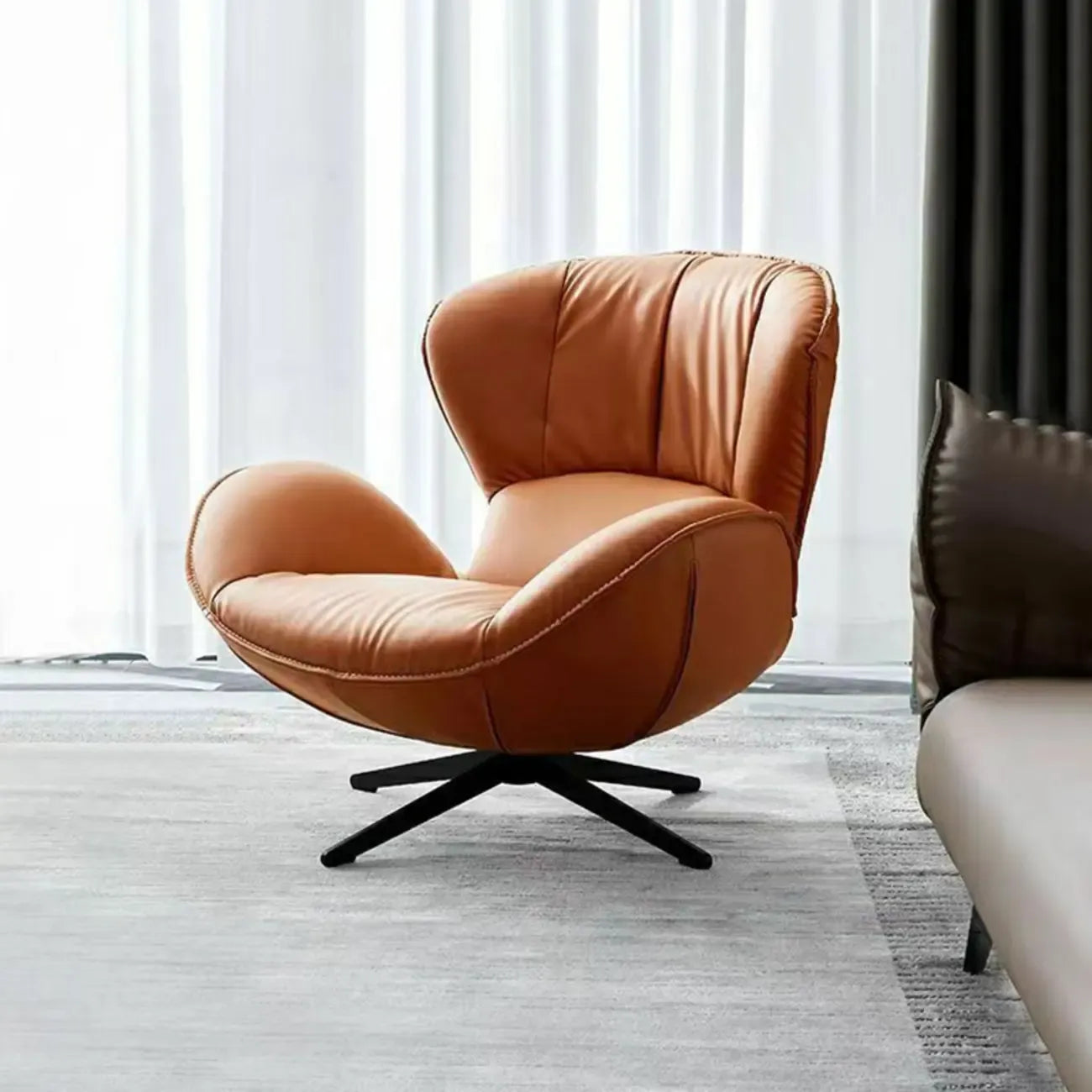Fauteuil pivotant moderne en similicuir orange