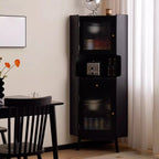 Meuble de rangement d'angle moderne en bois et verre couleur expresso