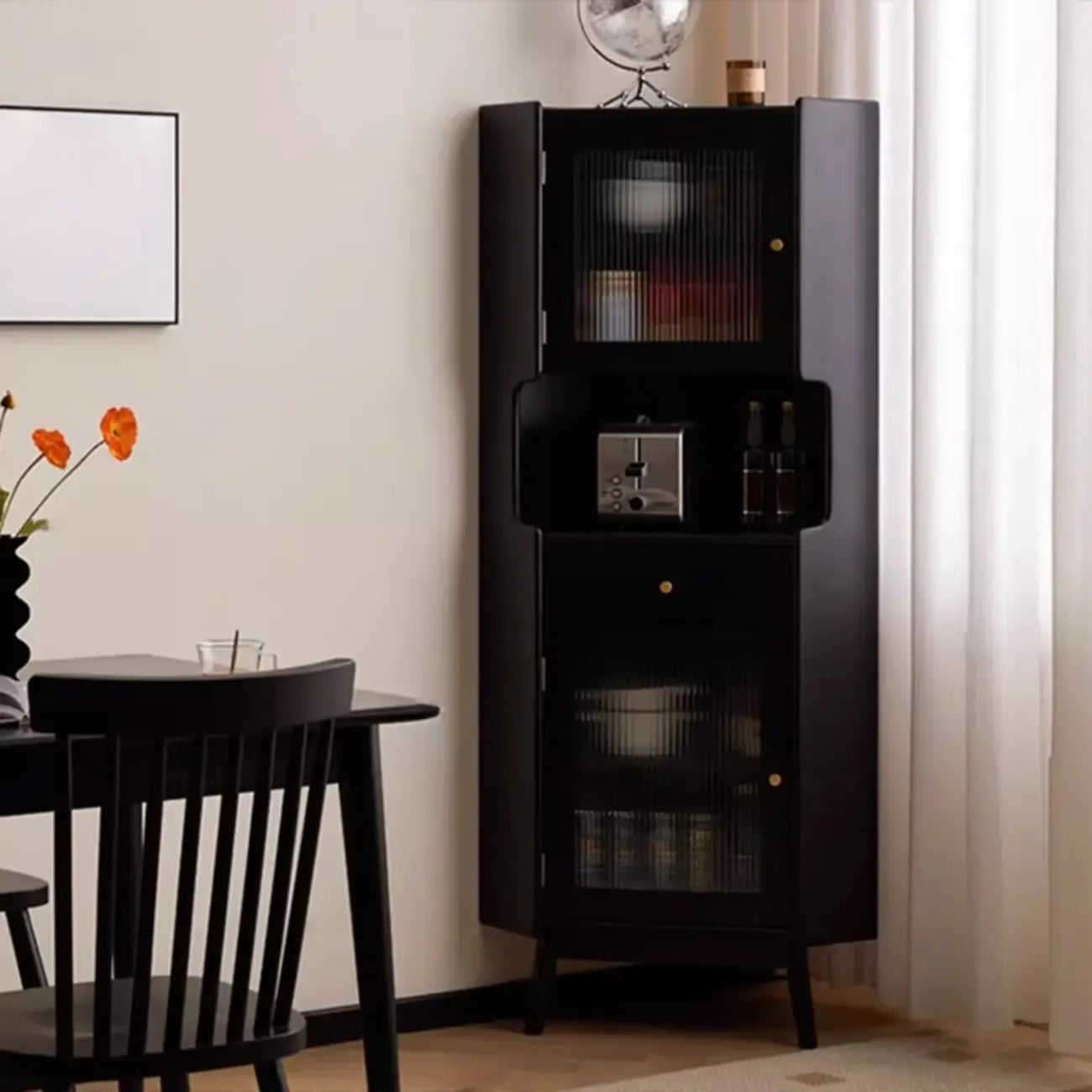 Meuble de rangement d'angle moderne en bois et verre couleur expresso