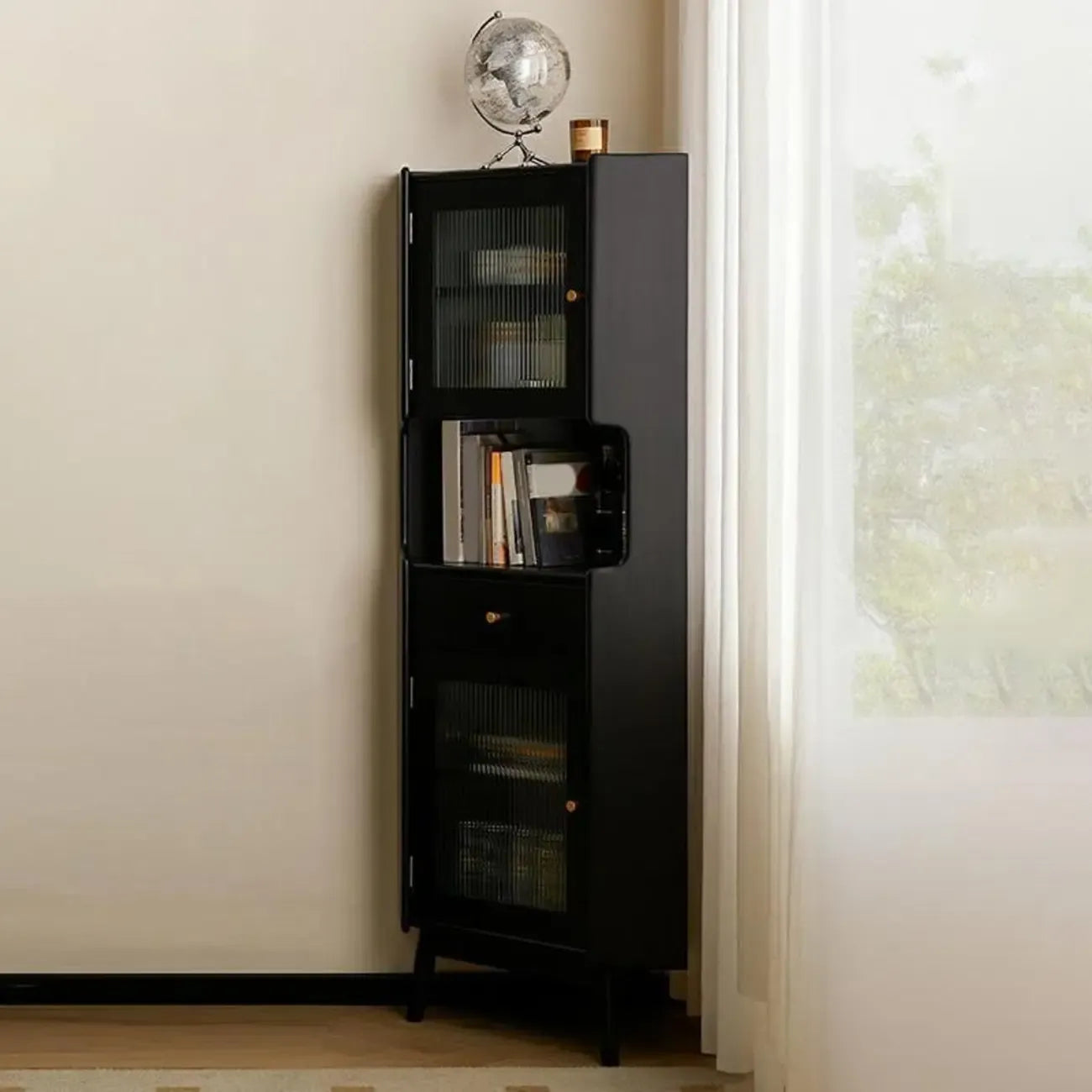 Meuble de rangement d'angle moderne en bois et verre couleur expresso