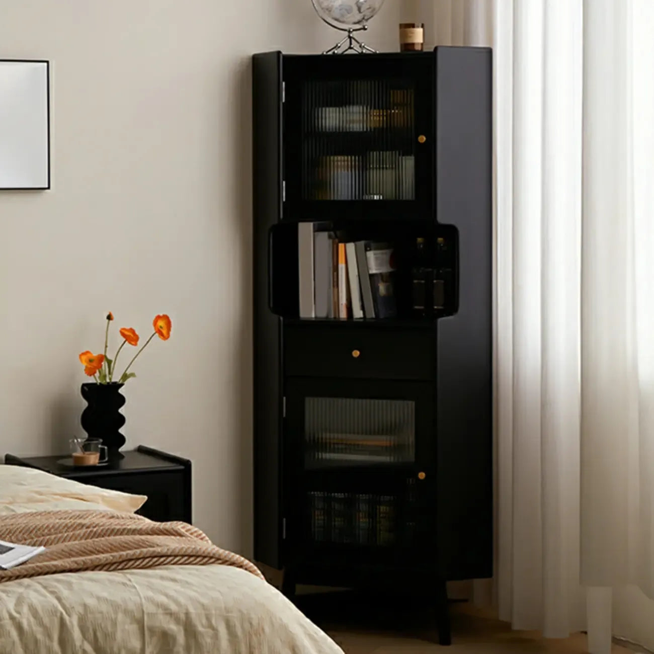 Meuble de rangement d'angle moderne en bois et verre couleur expresso