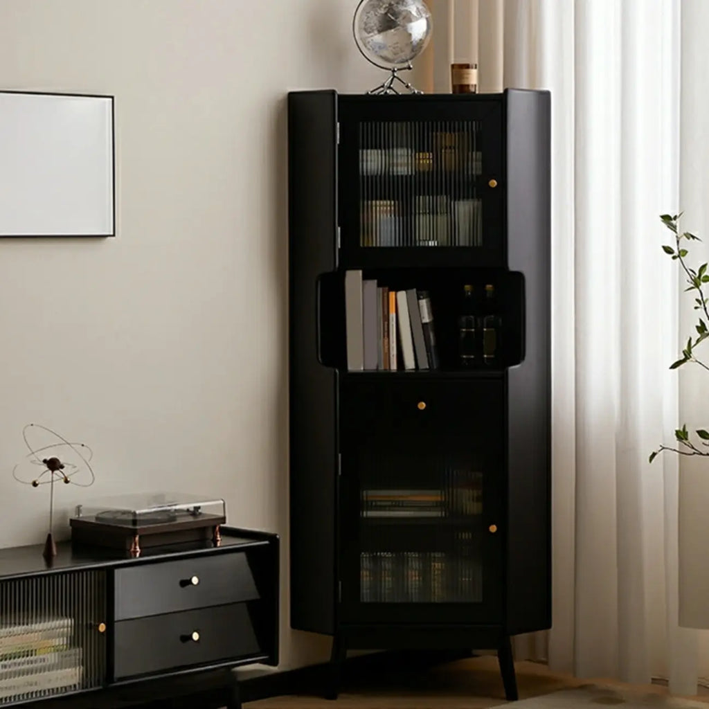 Meuble de rangement d'angle moderne en bois et verre couleur expresso