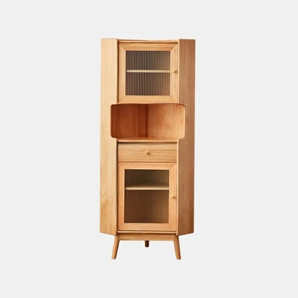 Meuble de rangement d'angle moderne en bois et verre couleur expresso