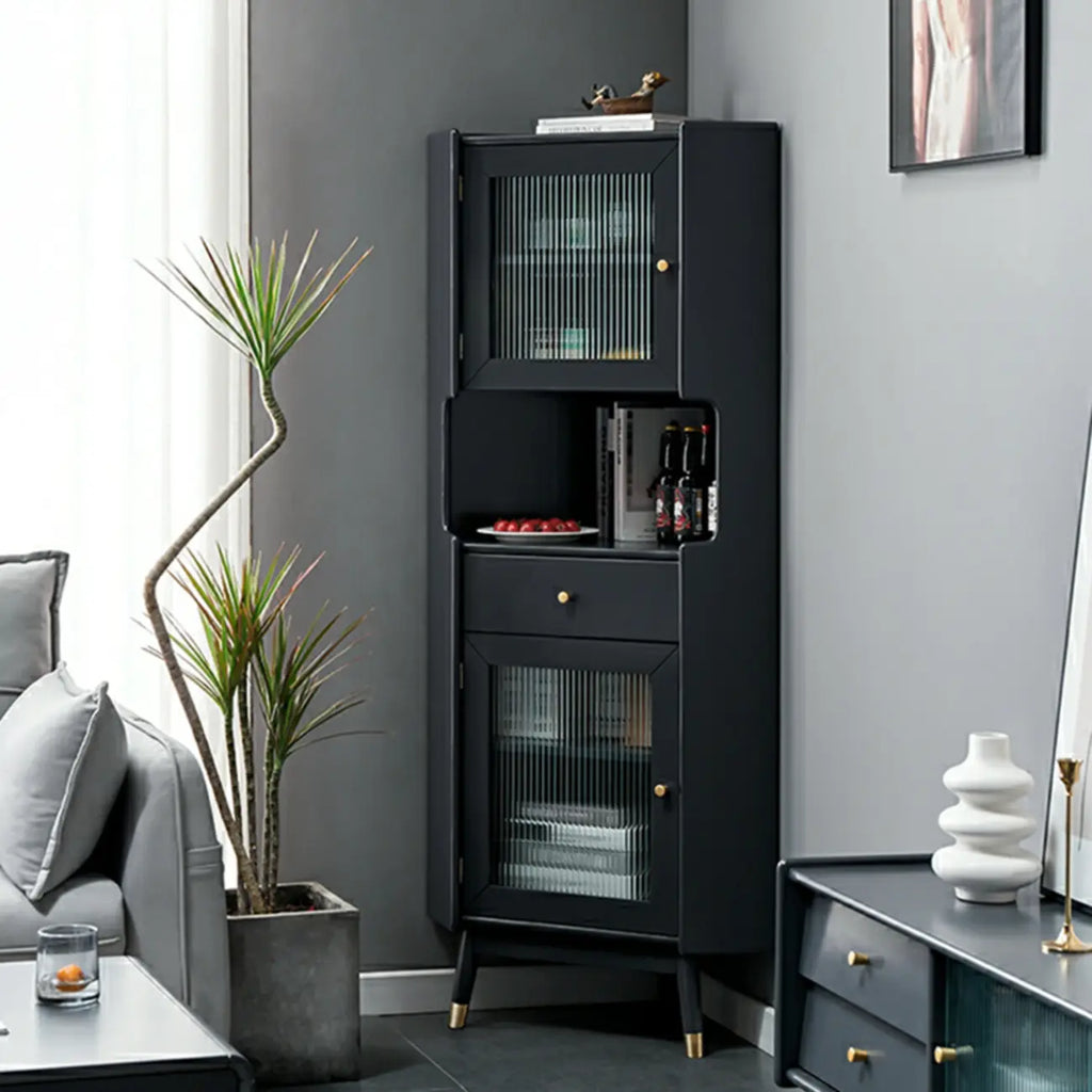 Meuble de rangement d'angle moderne en bois et verre couleur expresso