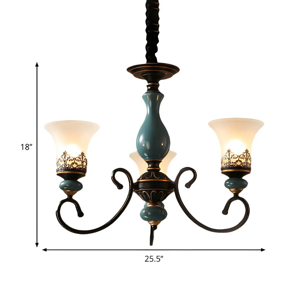 Lustre classique en céramique bleue et verre dépoli