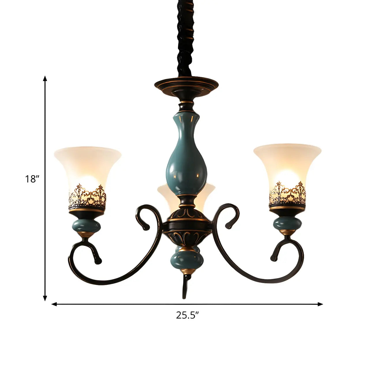Lustre classique en céramique bleue et verre dépoli