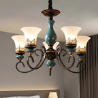 Lustre classique en céramique bleue et verre dépoli