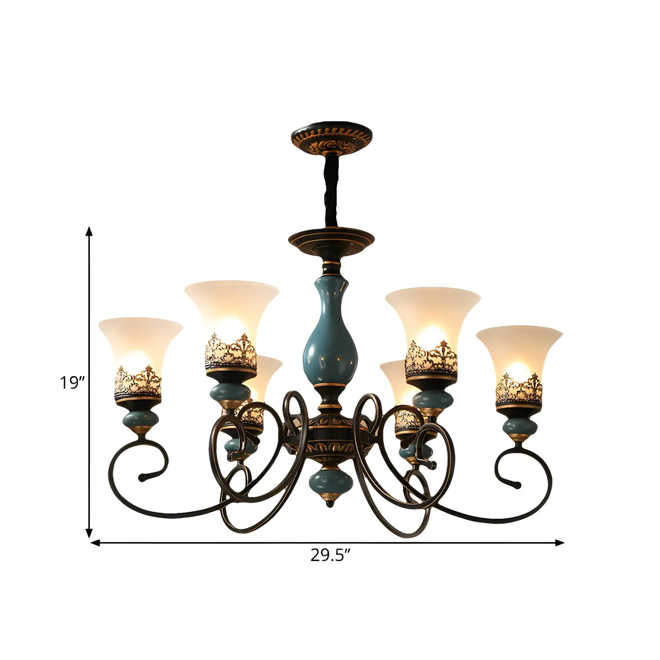 Lustre classique en céramique bleue et verre dépoli