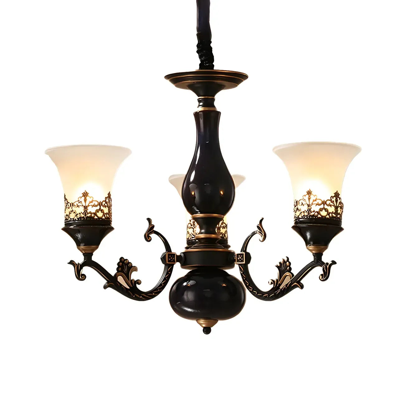 Lustre en verre blanc dépoli noir en forme de cloche pour salon style milieu du siècle