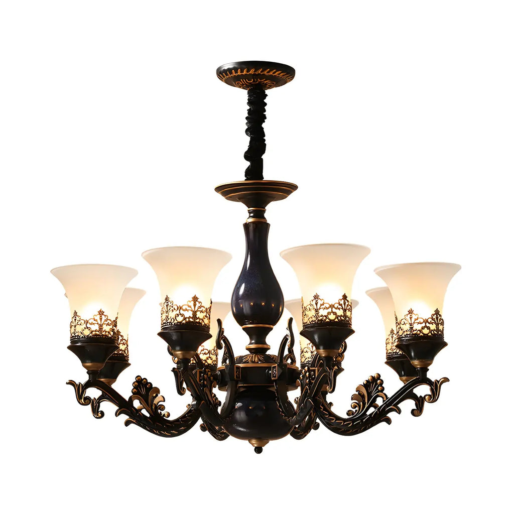 Lustre en verre blanc dépoli noir en forme de cloche pour salon style milieu du siècle