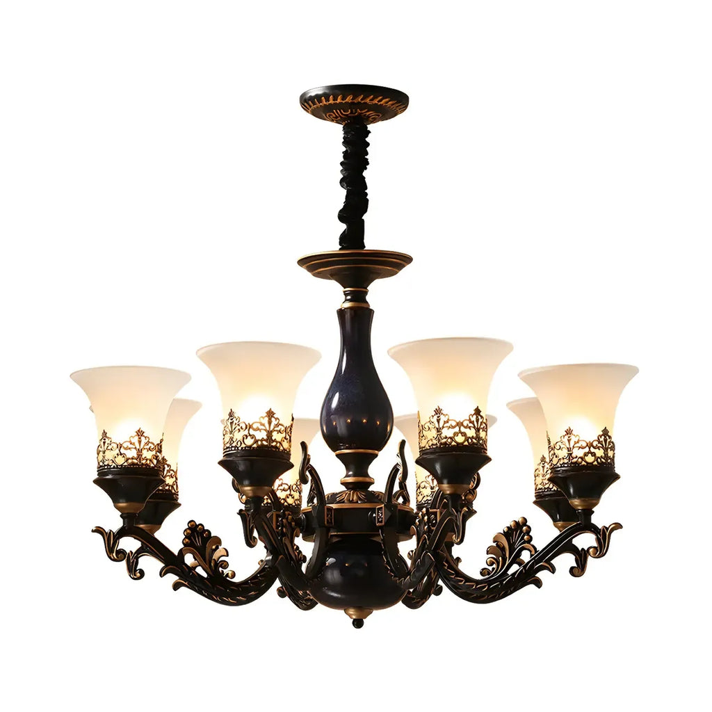 Lustre en verre blanc dépoli noir en forme de cloche pour salon style milieu du siècle