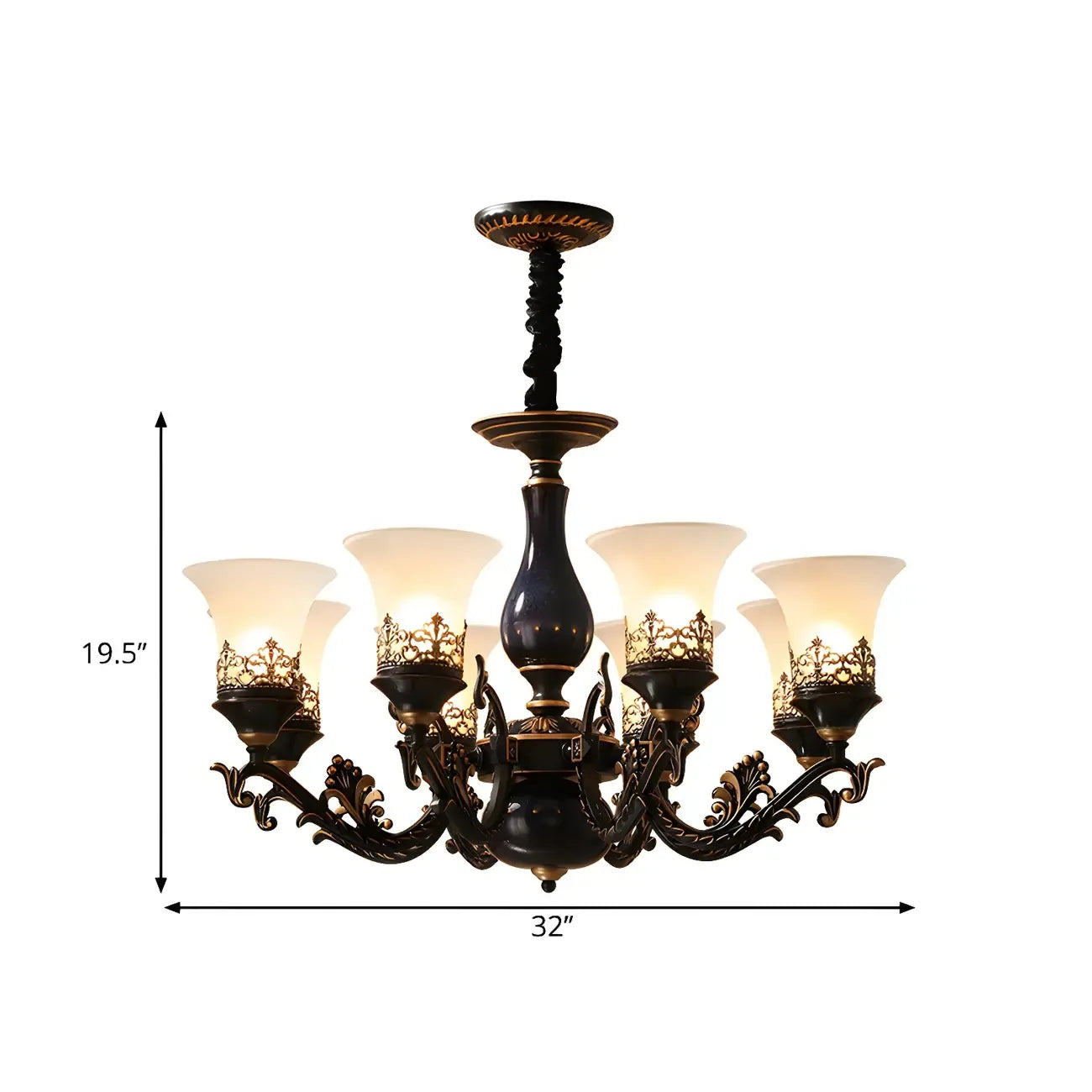 Lustre en verre blanc dépoli noir en forme de cloche pour salon style milieu du siècle