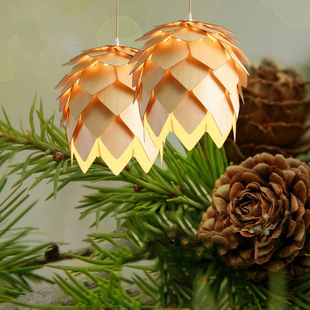 Suspension moderne en bois en forme de pomme de pin, réglable pour salle à manger
