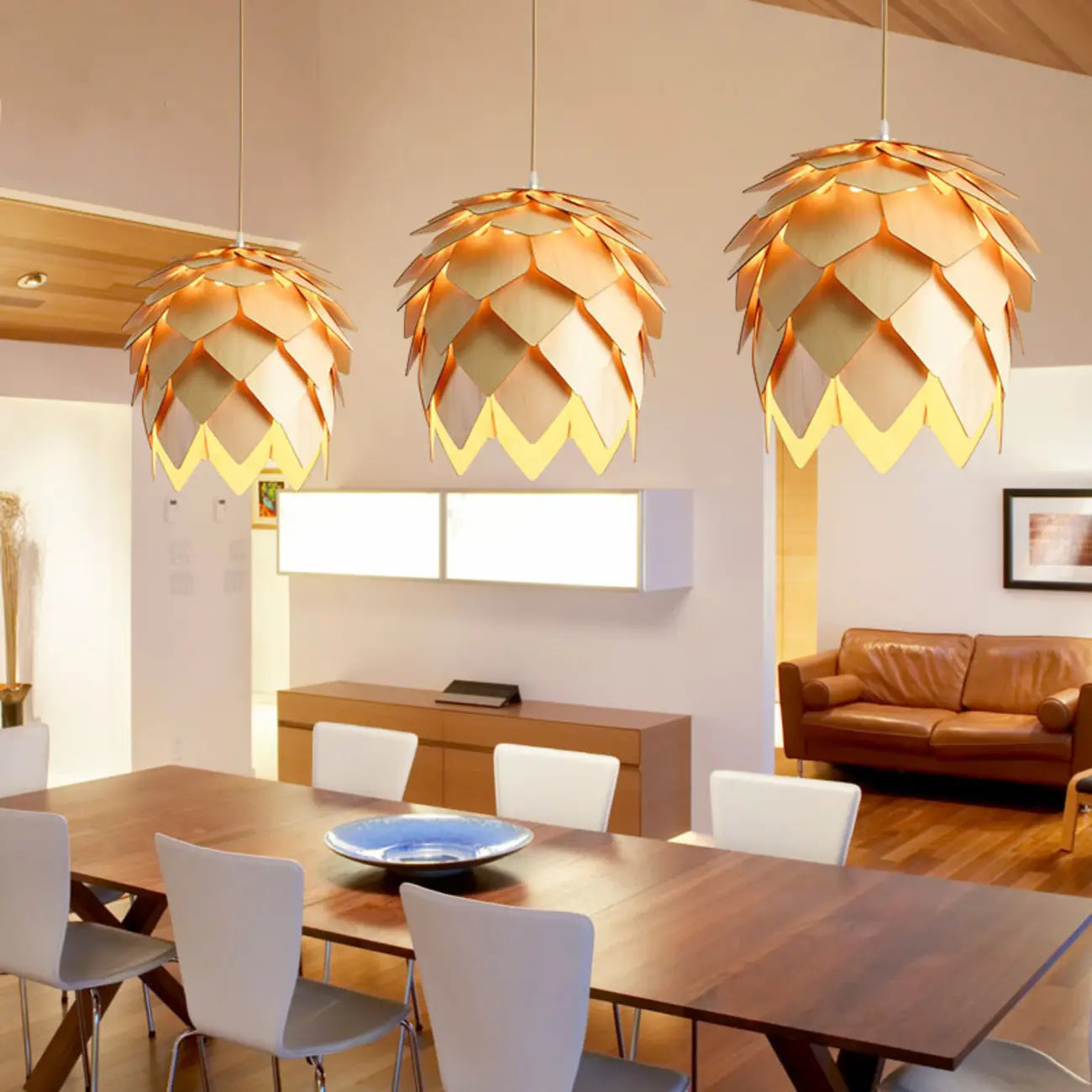 Suspension moderne en bois en forme de pomme de pin, réglable pour salle à manger