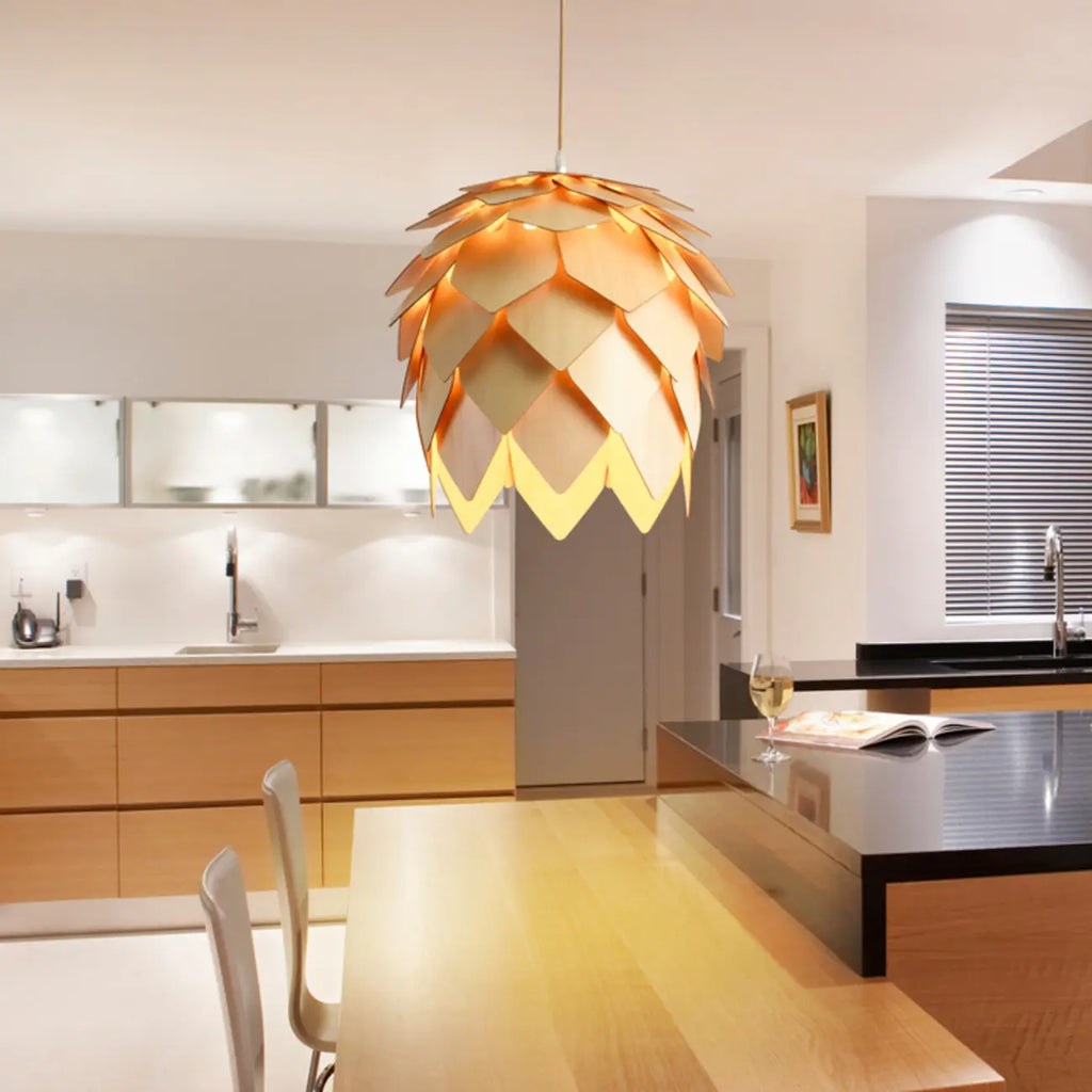Suspension moderne en bois en forme de pomme de pin, réglable pour salle à manger