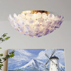 Plafonnier semi-encastré élégant à dôme en verre à motif floral
