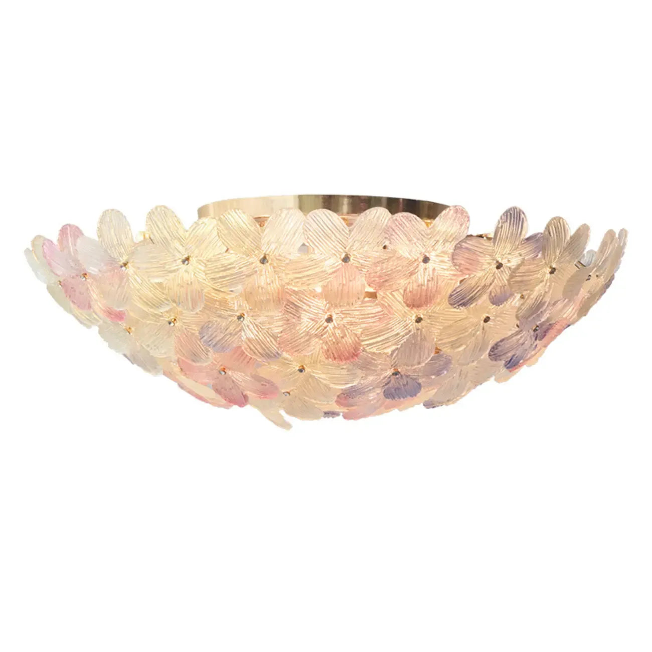 Plafonnier semi-encastré élégant à dôme en verre à motif floral