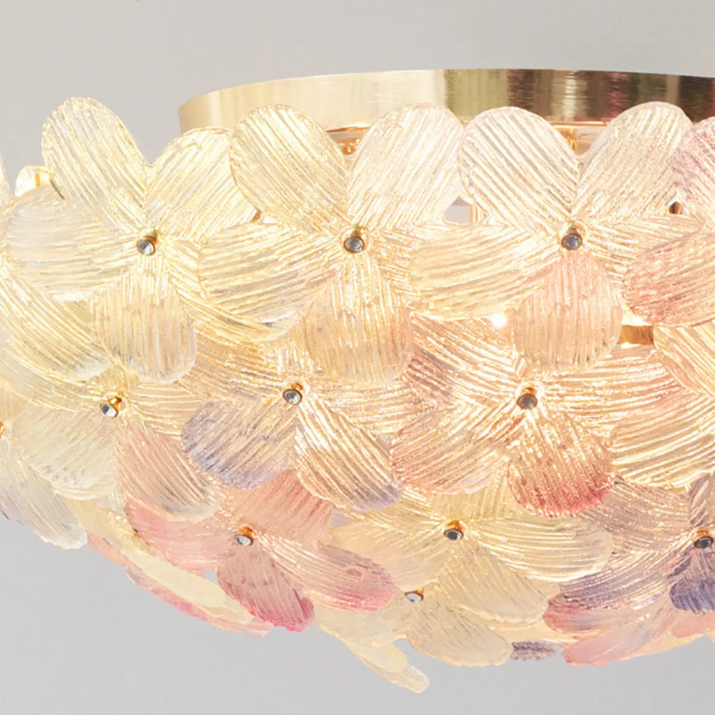 Plafonnier semi-encastré élégant à dôme en verre à motif floral