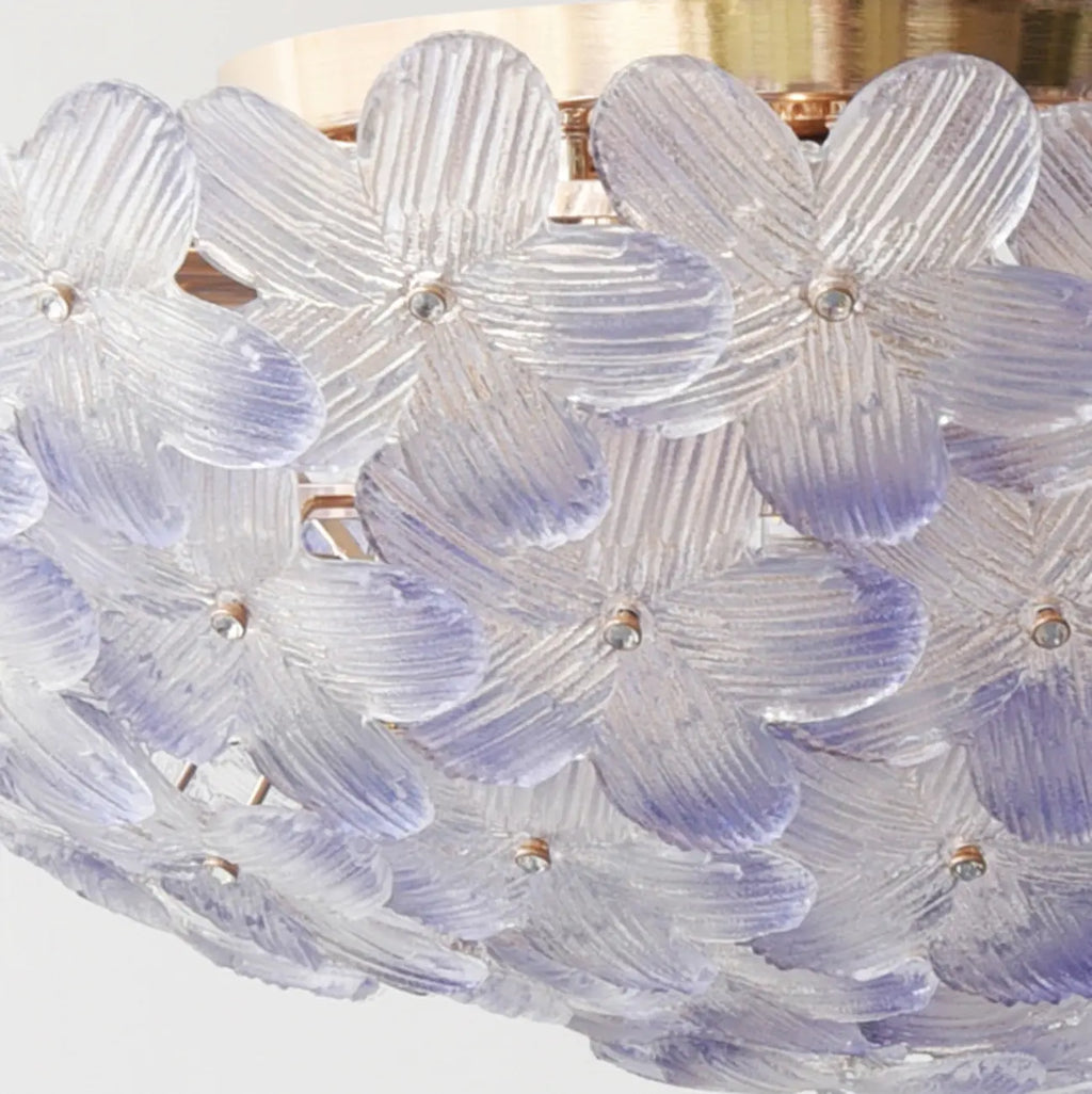 Plafonnier semi-encastré élégant à dôme en verre à motif floral