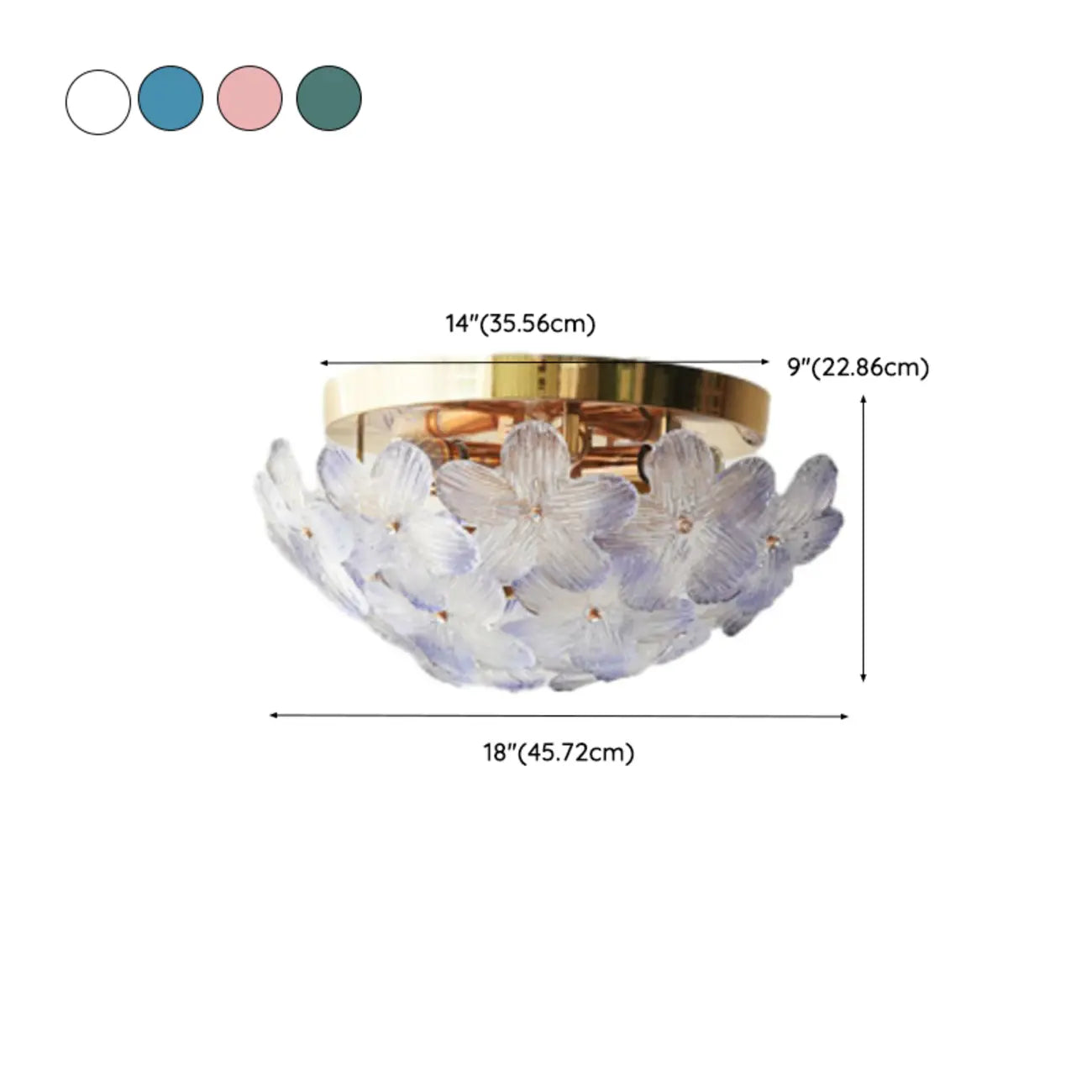 Plafonnier semi-encastré élégant à dôme en verre à motif floral