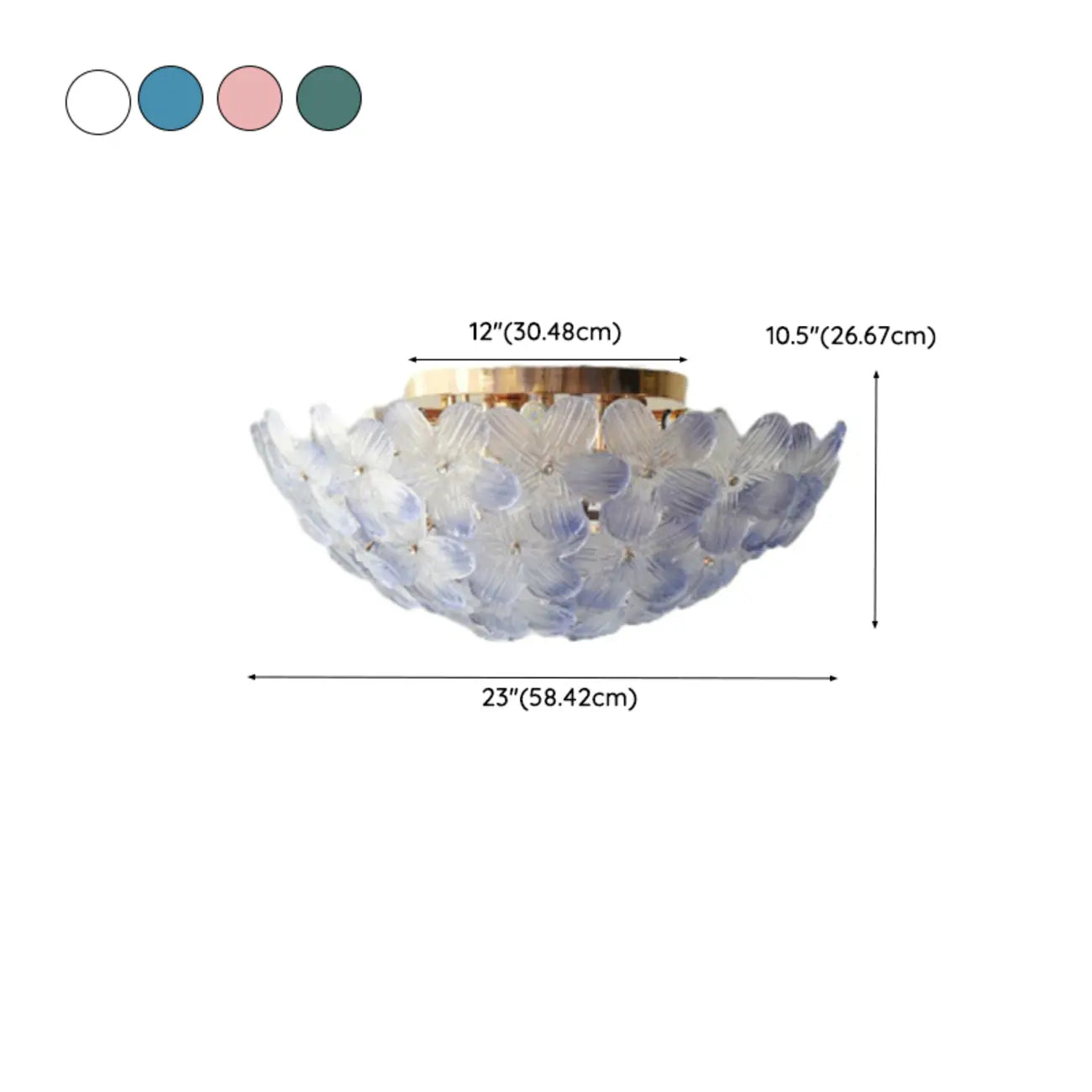 Plafonnier semi-encastré élégant à dôme en verre à motif floral