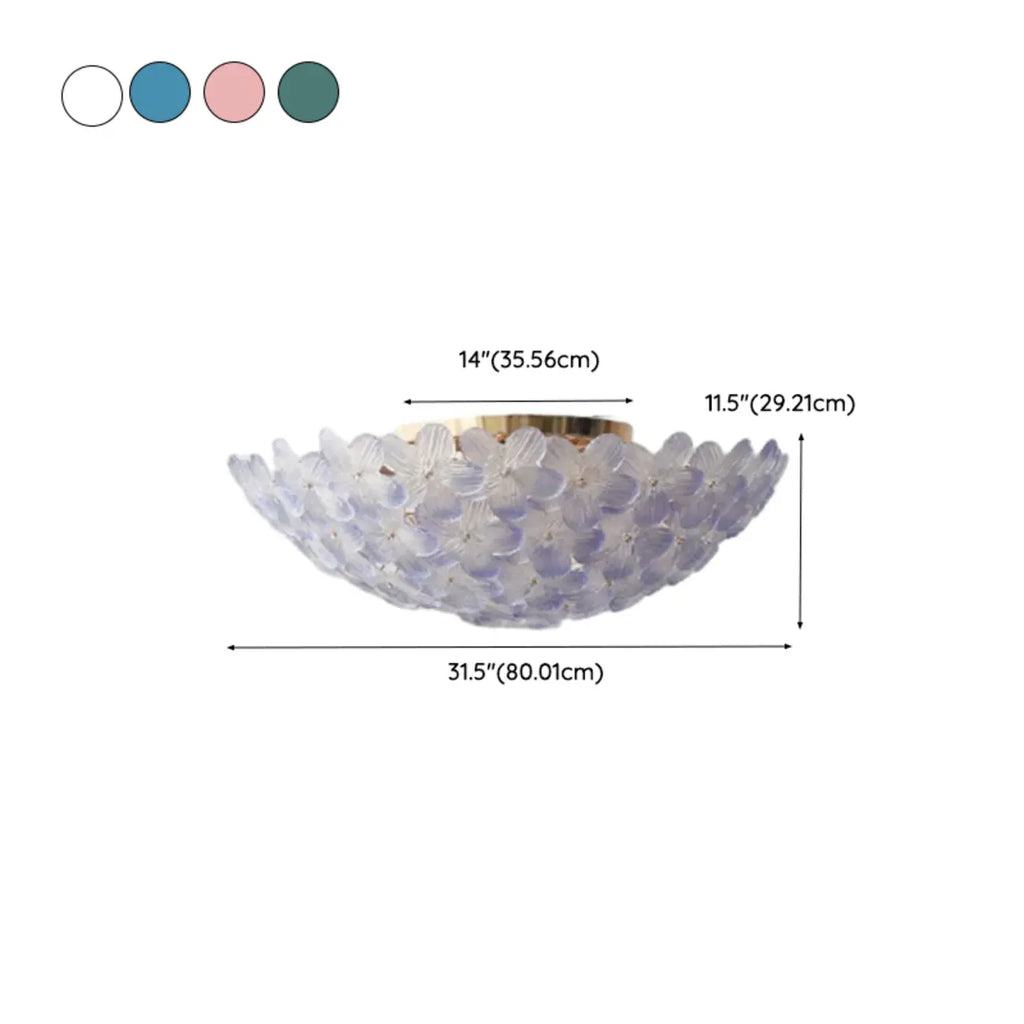 Plafonnier semi-encastré élégant à dôme en verre à motif floral