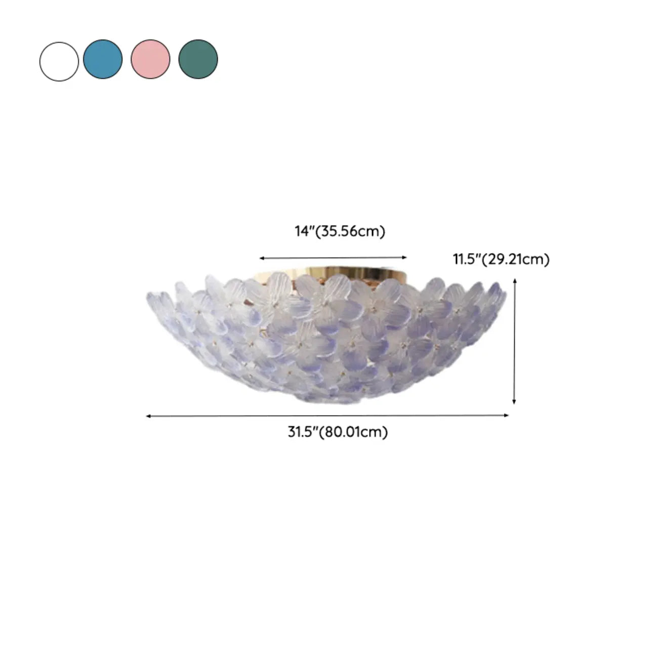 Plafonnier semi-encastré élégant à dôme en verre à motif floral