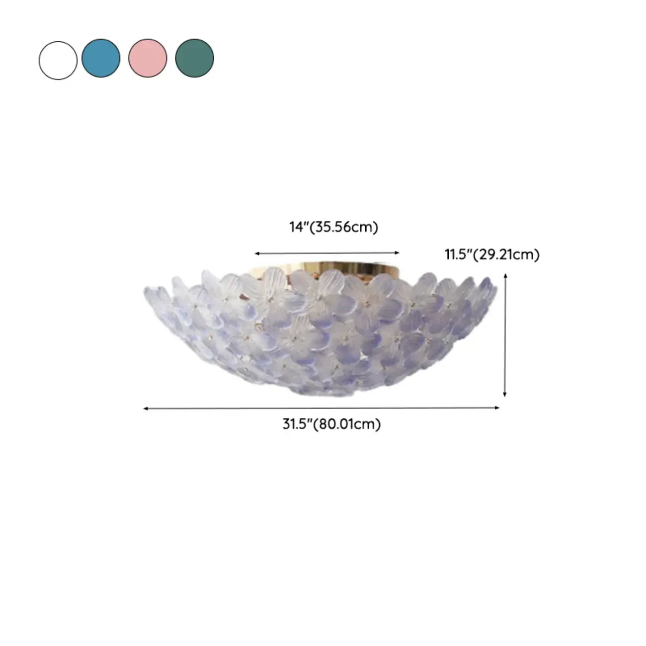 Plafonnier semi-encastré élégant à dôme en verre à motif floral
